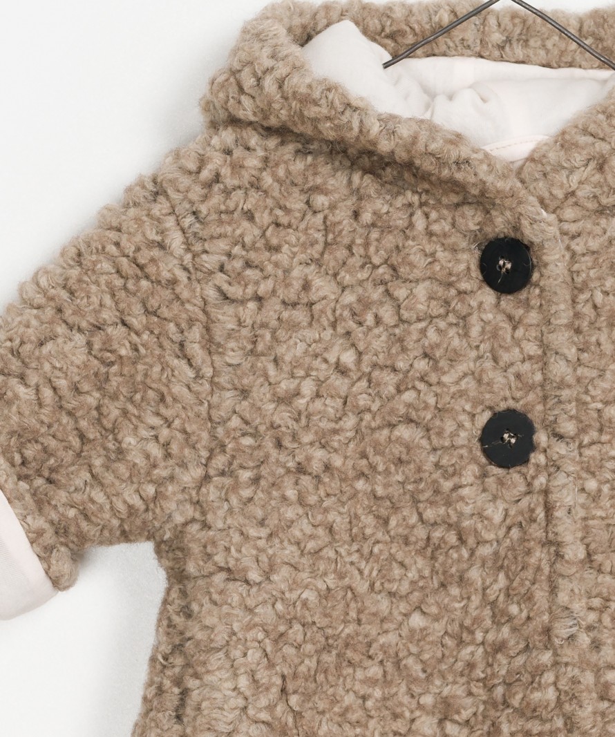 Casaco Peluche Capuz com forro contraste