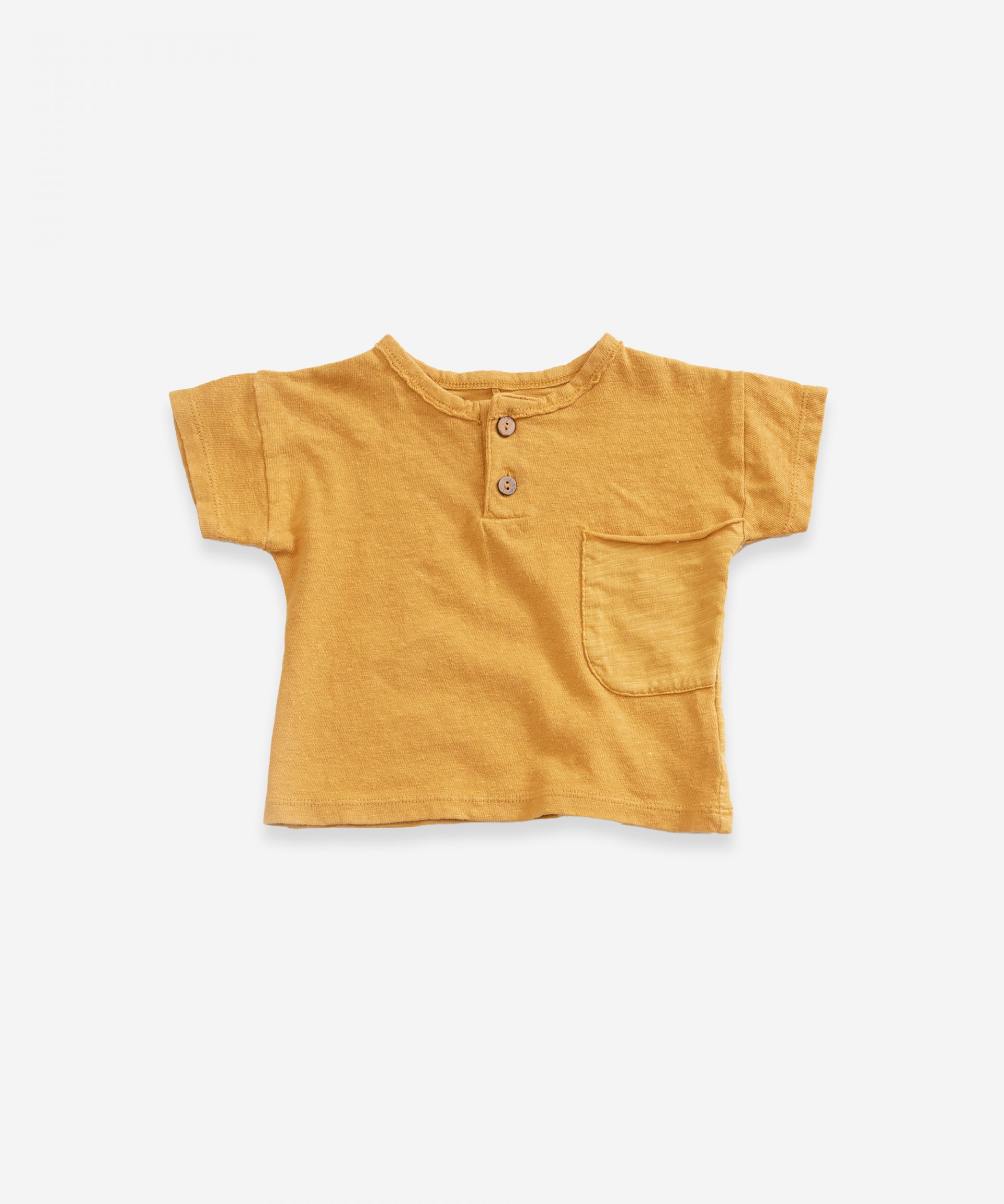 T-shirt in cotone-lino con due bottoni | Weaving