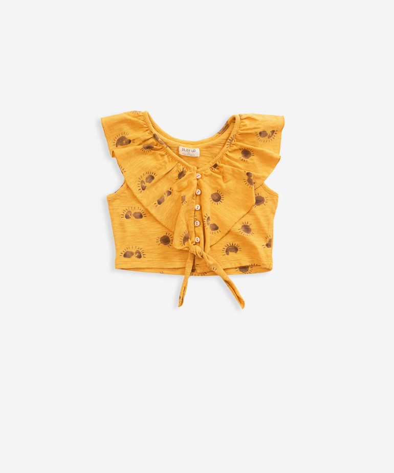 Camisola sem mangas com estampado e folho