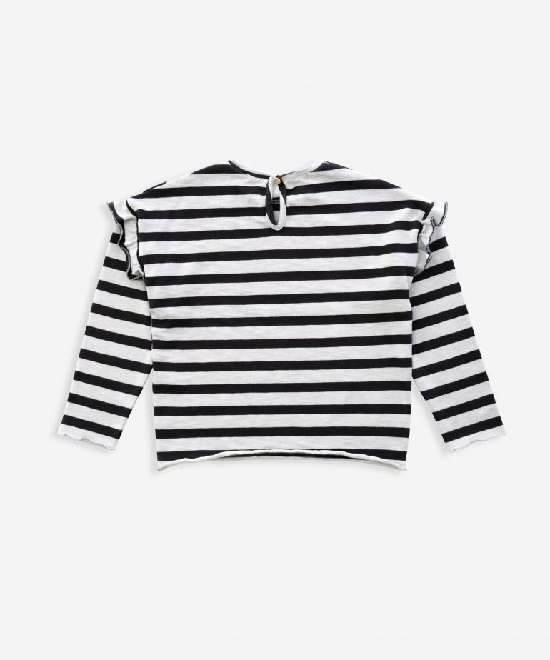 Camisola com folhos e riscas