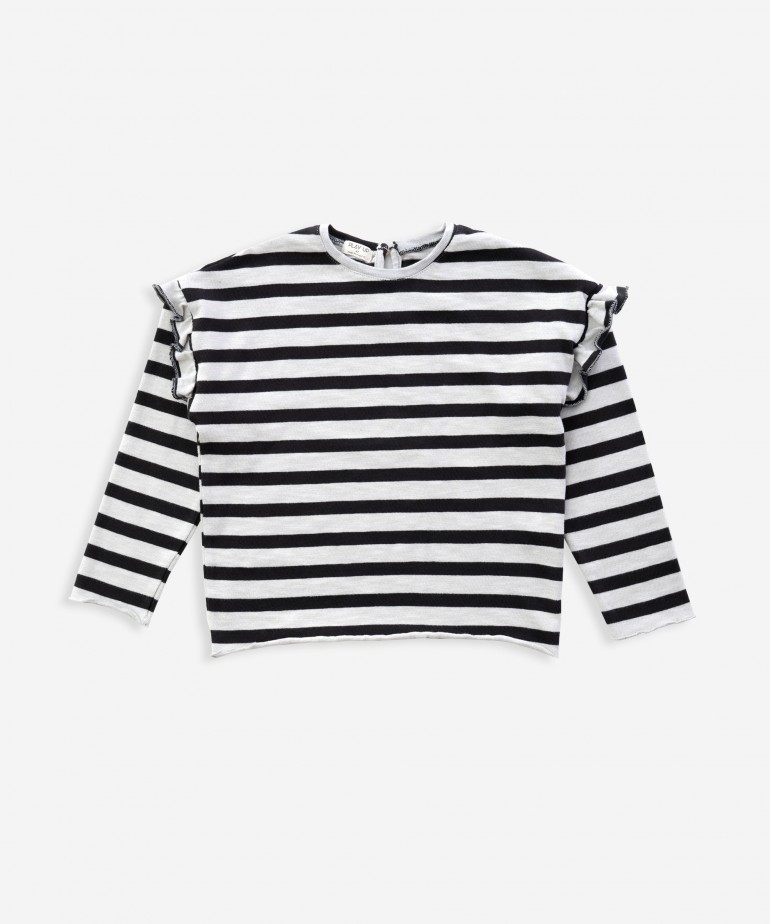 Camisola com folhos e riscas