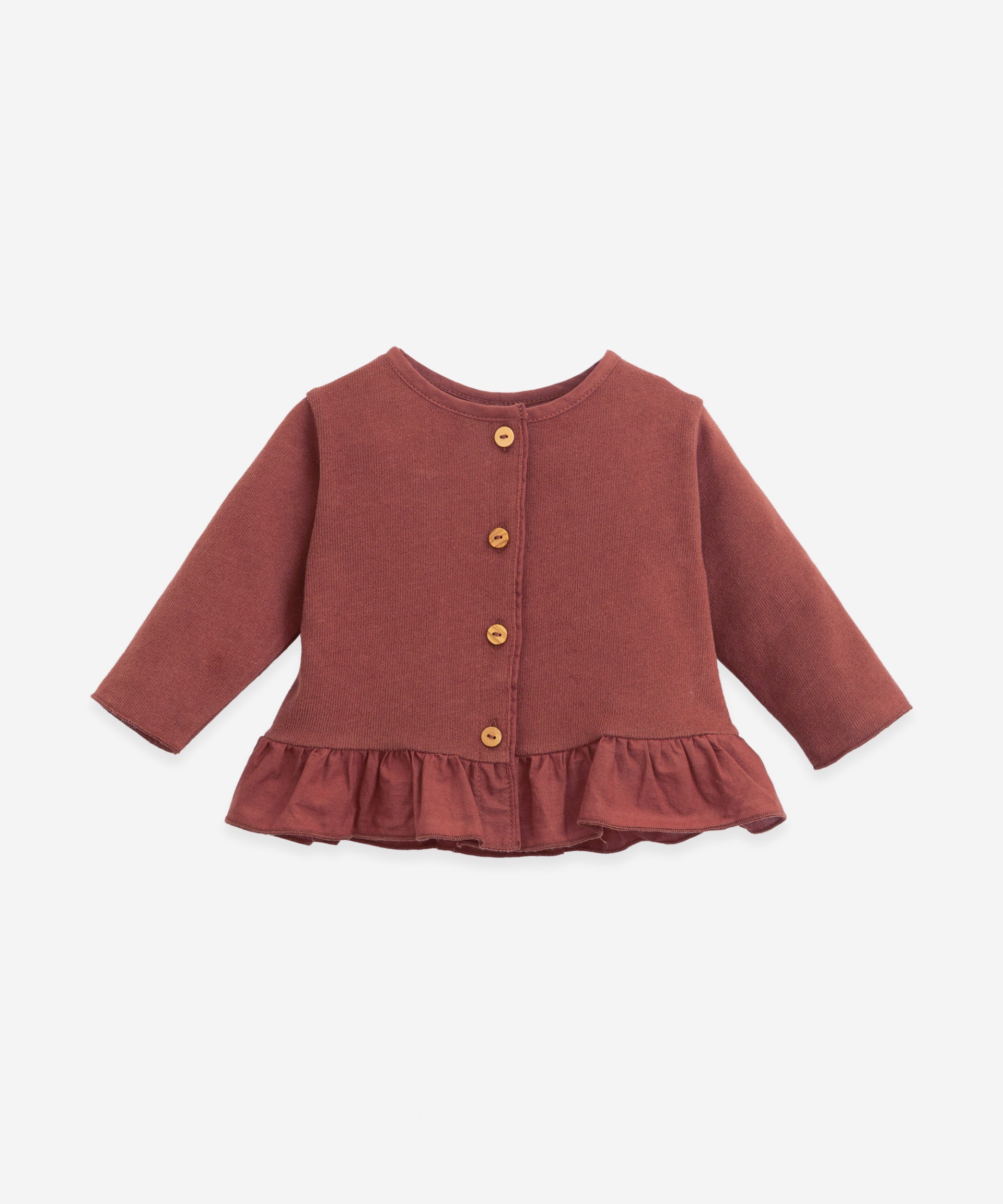 Cardigan in organic cotton with a frill | Botany