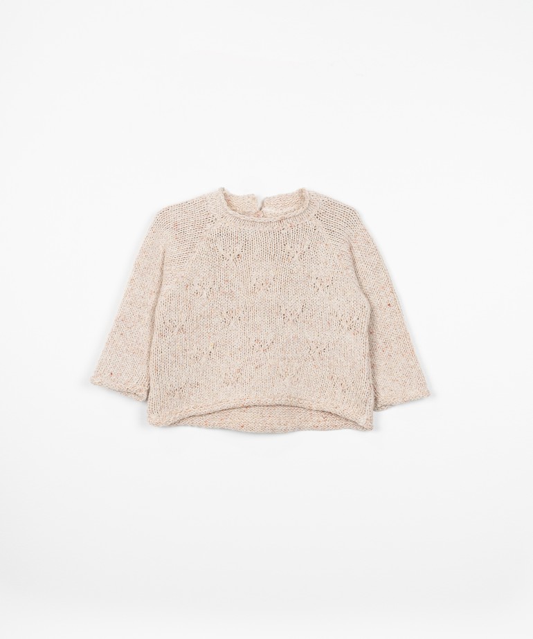 Knitted sweater in blended yarn of cotton and recycled fibers