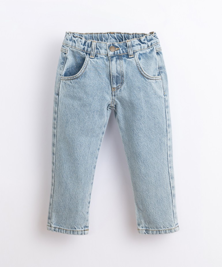Denim trousers with adjustable waist