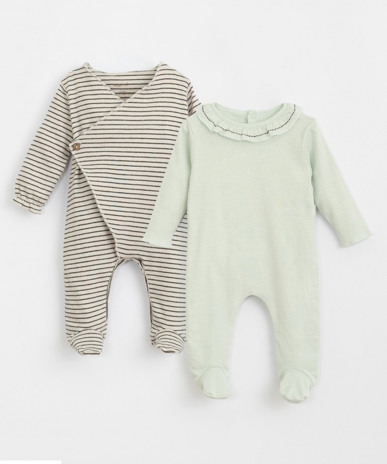 Set of two plain and stripes babygrows