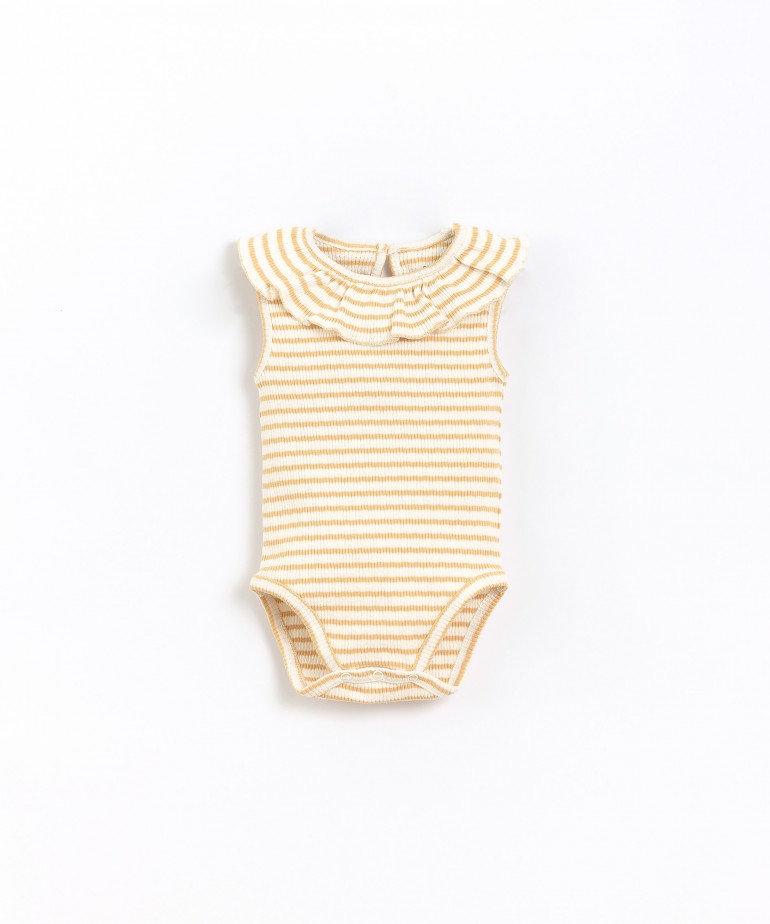 Striped one piece with ruffle collar