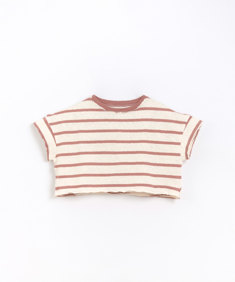 Striped T-shirt in blend of organic cotton and linen