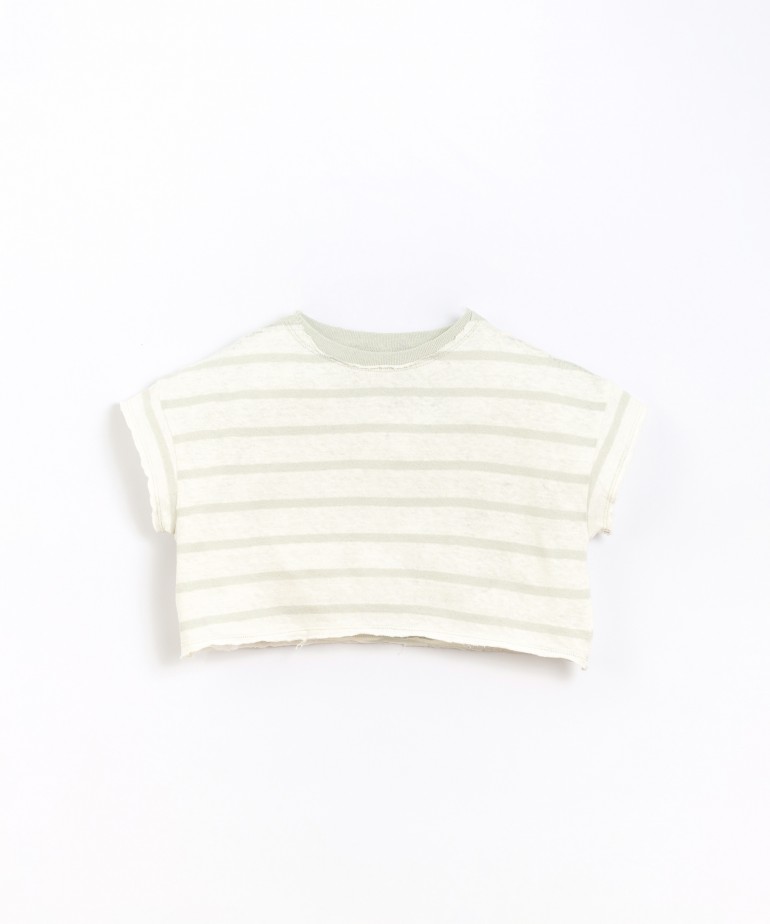Striped T-shirt in blend of organic cotton and linen