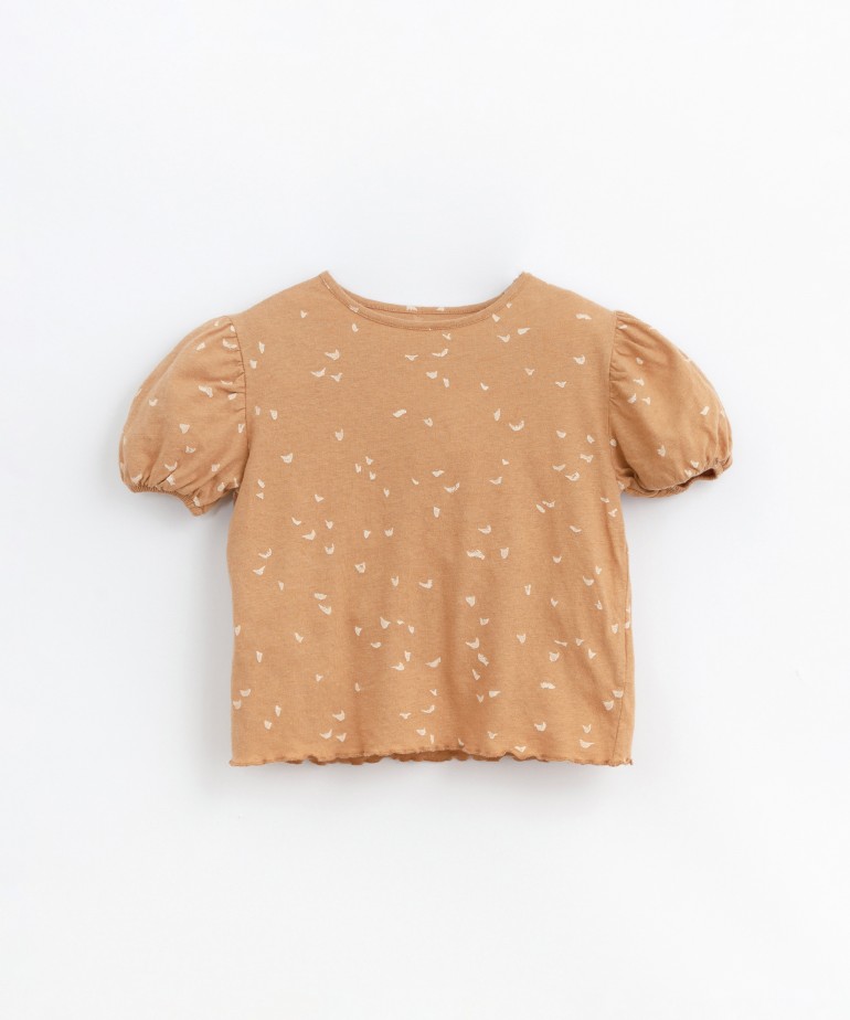 Printed T-shirt in blend of organic cotton and linen