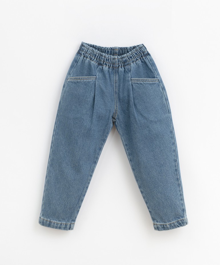 Pants in cotton denim with elastic waist
