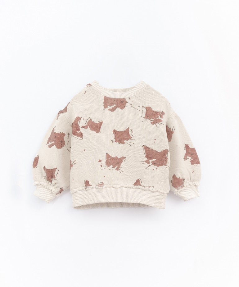 Sweat-shirt à teinture naturelle et imprimé chats
