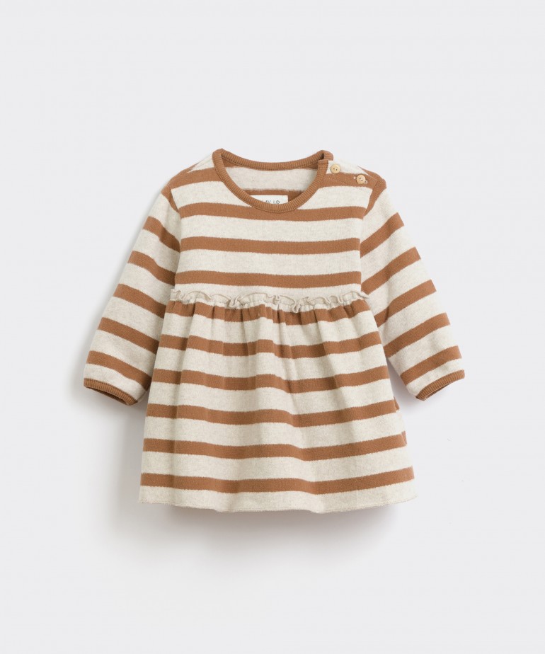 Striped dress with frill at the waist