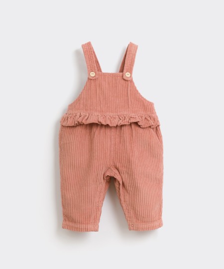 Corduroy dungarees with frill at the waist 