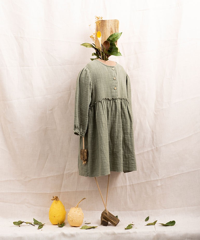 Cotton dress with a frill at the waist