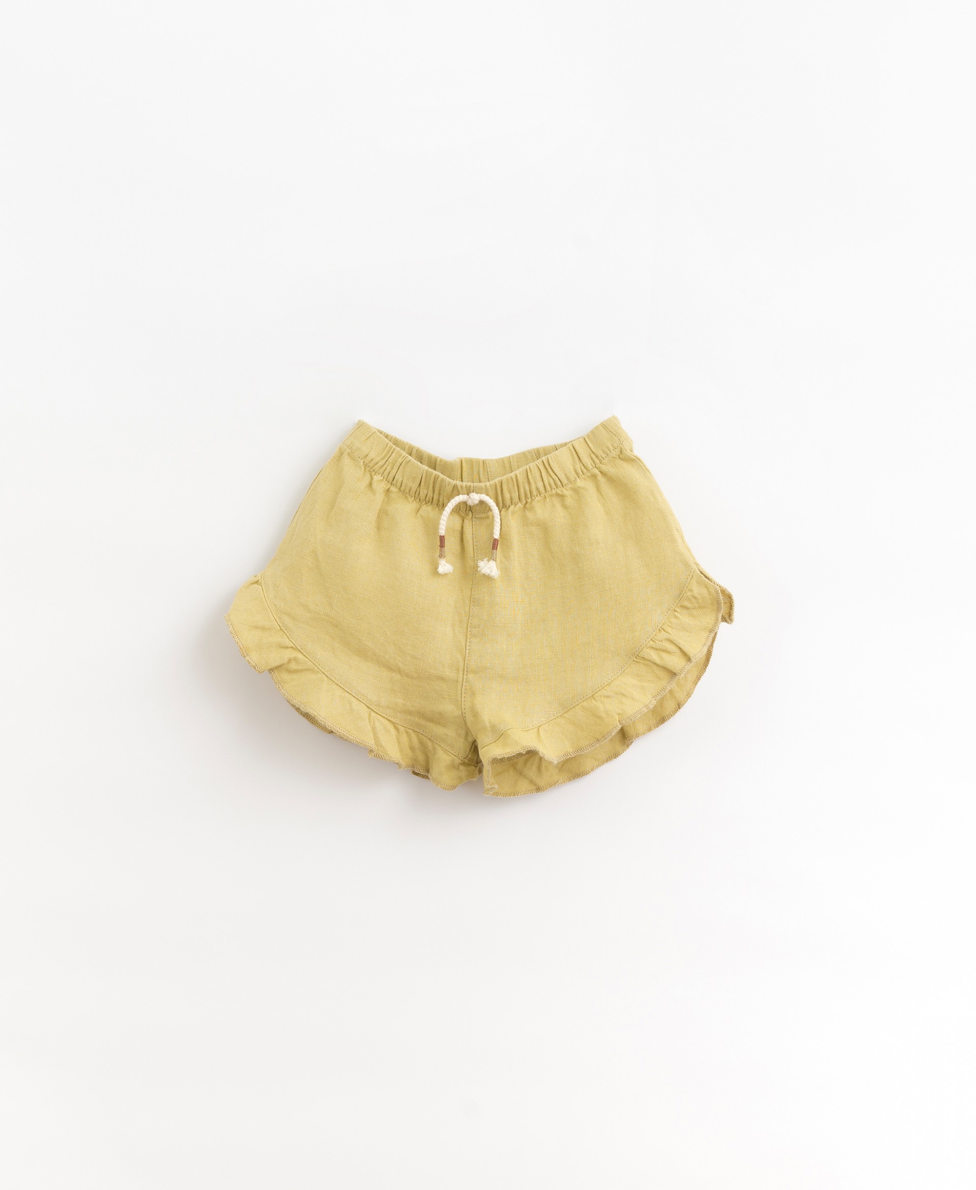 Linen shorts with elastic waist and decorative drawstring | Organic Care