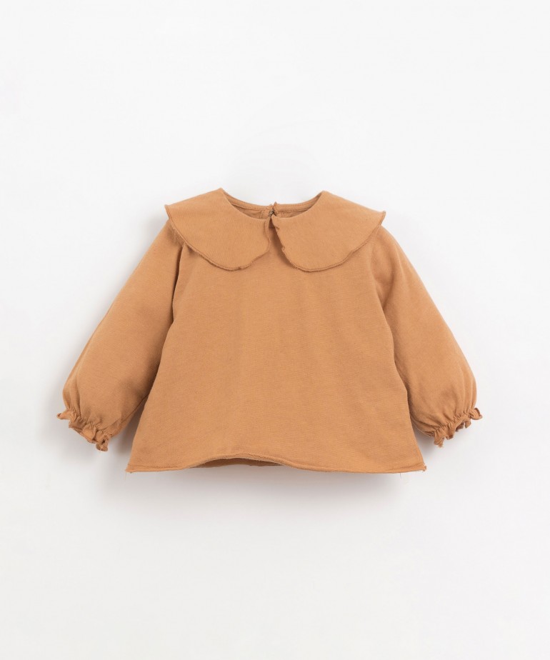 T-shirt colletto misto cotone organico e lino