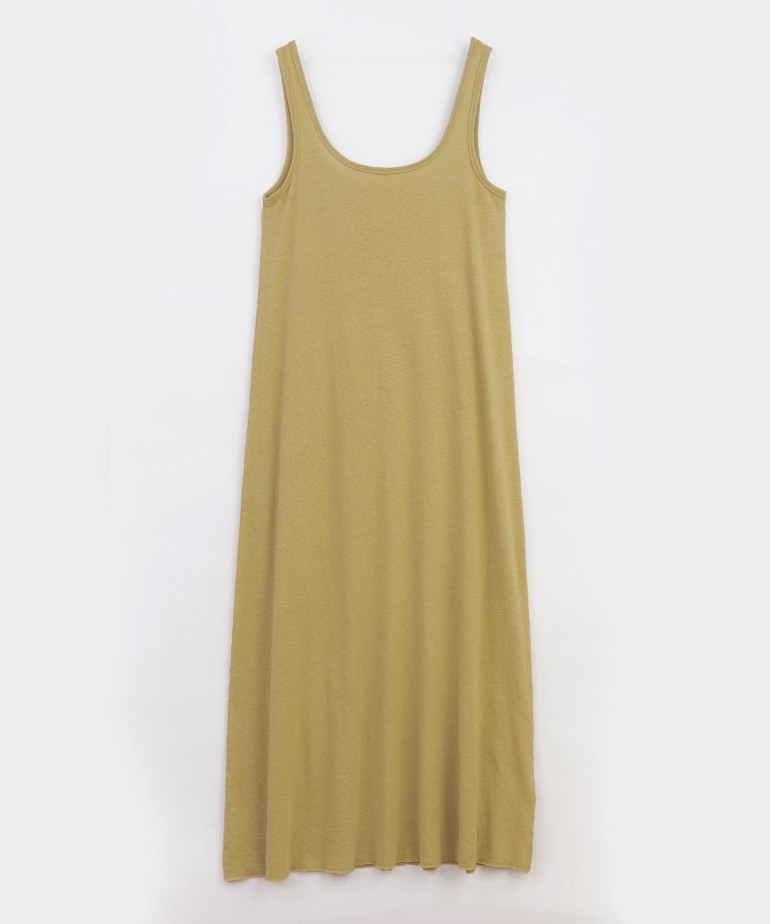 Long dress in mixture of organic cotton and linen