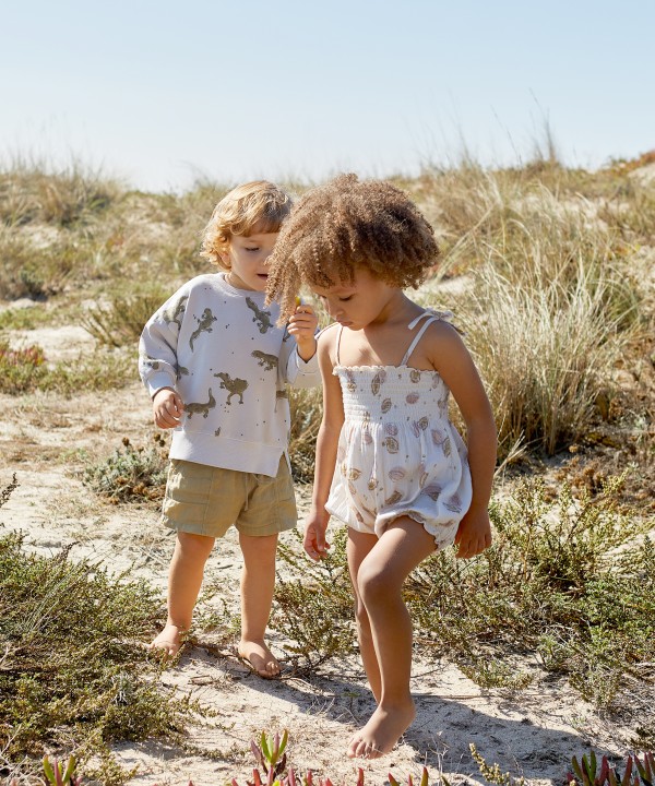 Organic cotton jumpsuit with cacao print