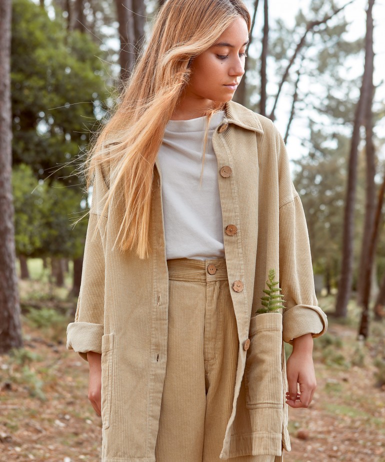 Cala bombazine em algodo orgnico com boto de coco