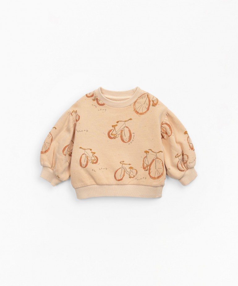 Camisola com tingimento natural e estampado de bicicletas