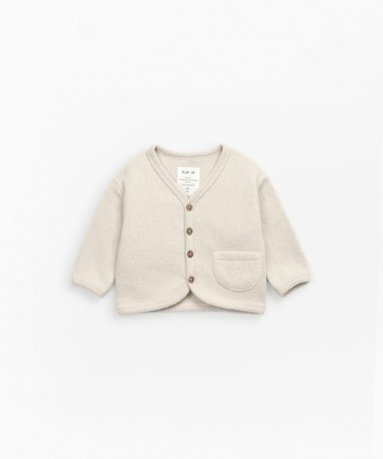 Jersey-stitch cardigan with fleece on the inside