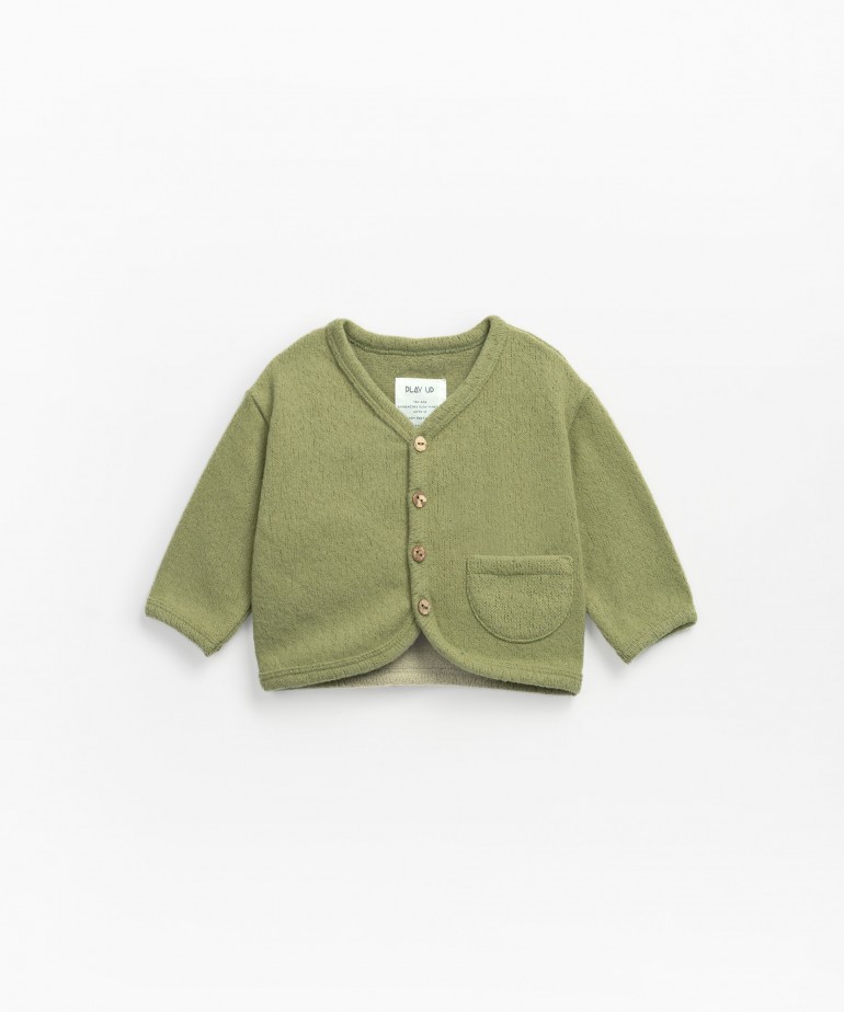 Jersey-stitch cardigan with fleece on the inside