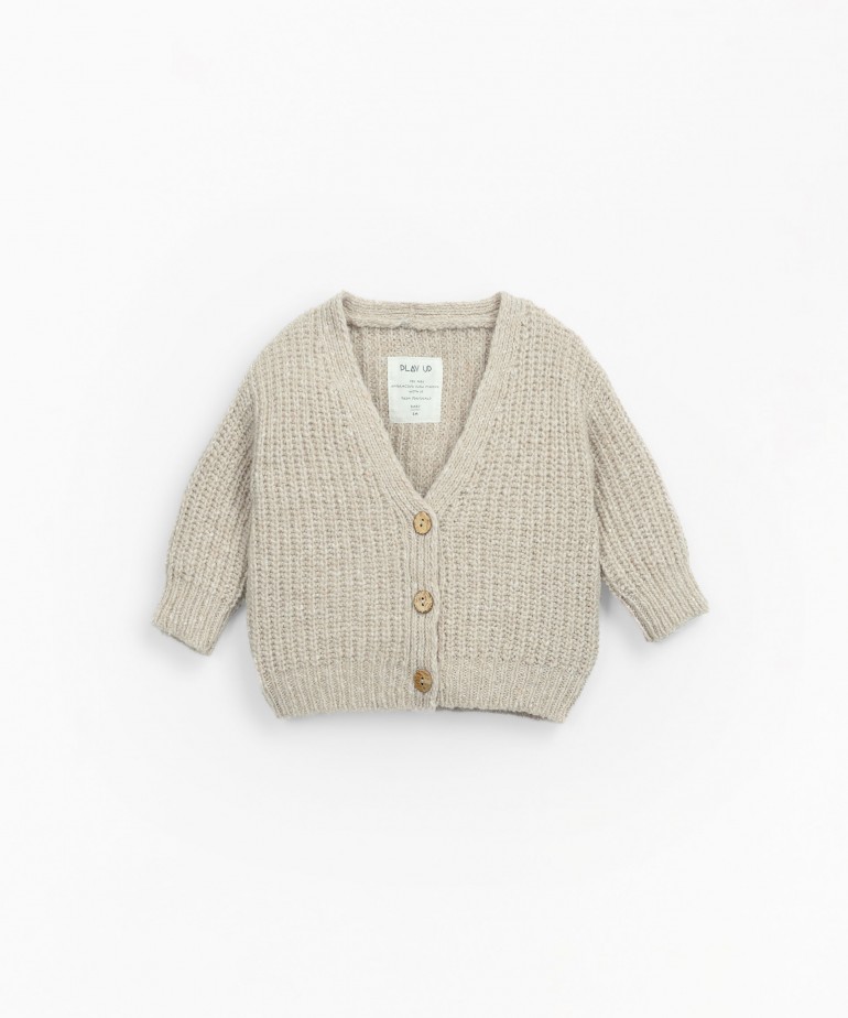 Knitted cardigan in a mixture of wool and recycled fibres