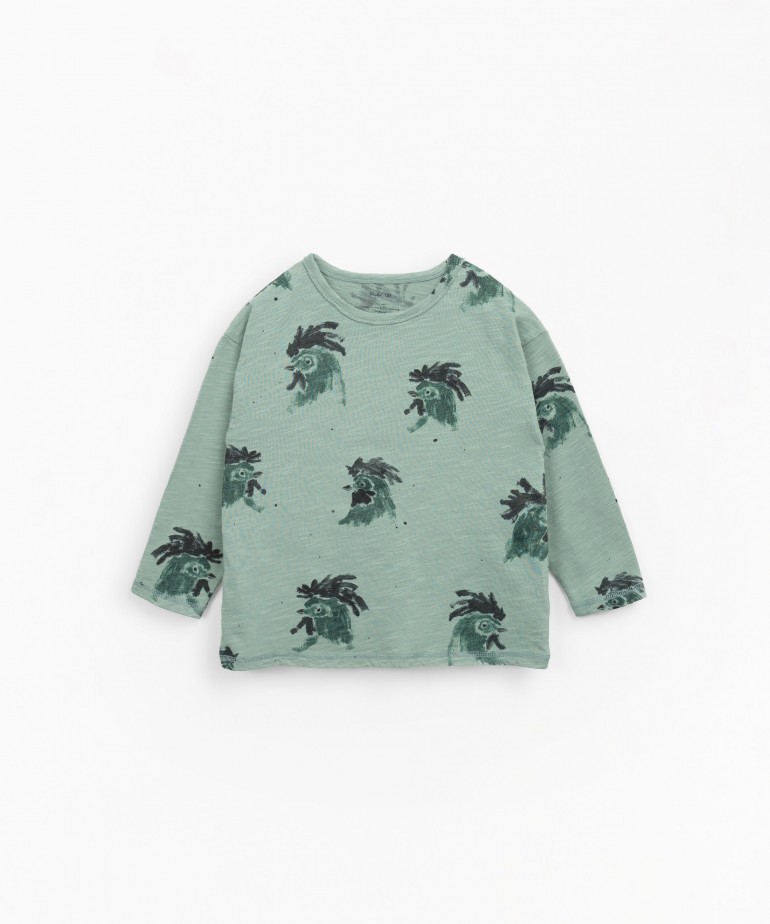 Organic cotton T-shirt with roosters print