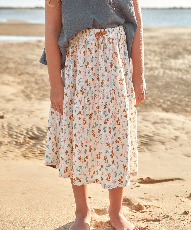 Falda de algodn con estampado de corales