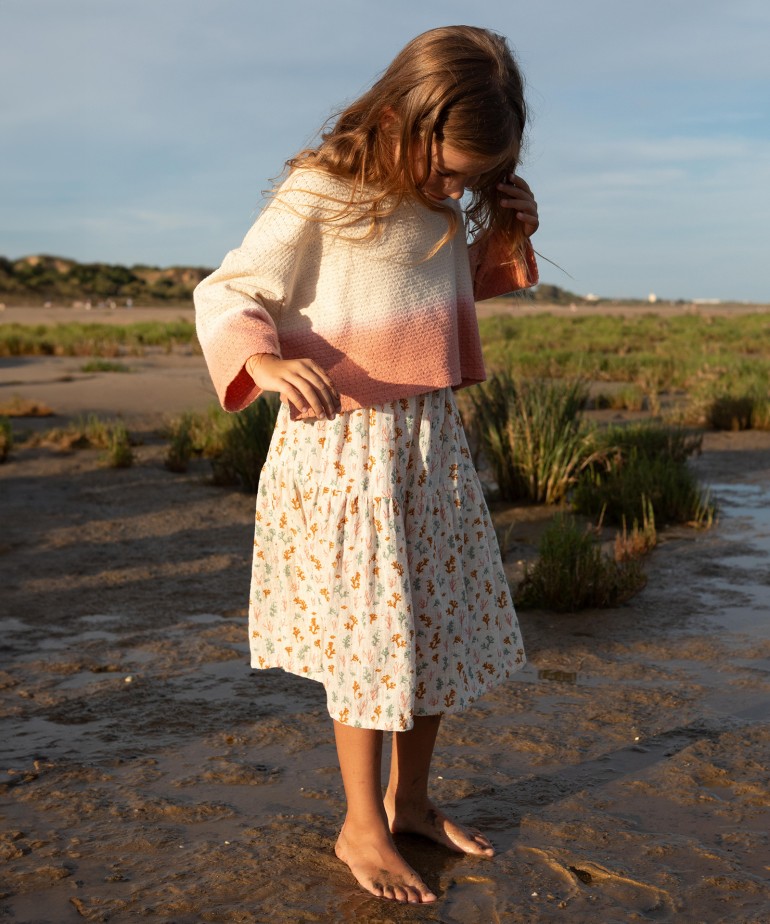 Falda de algodn con estampado de corales