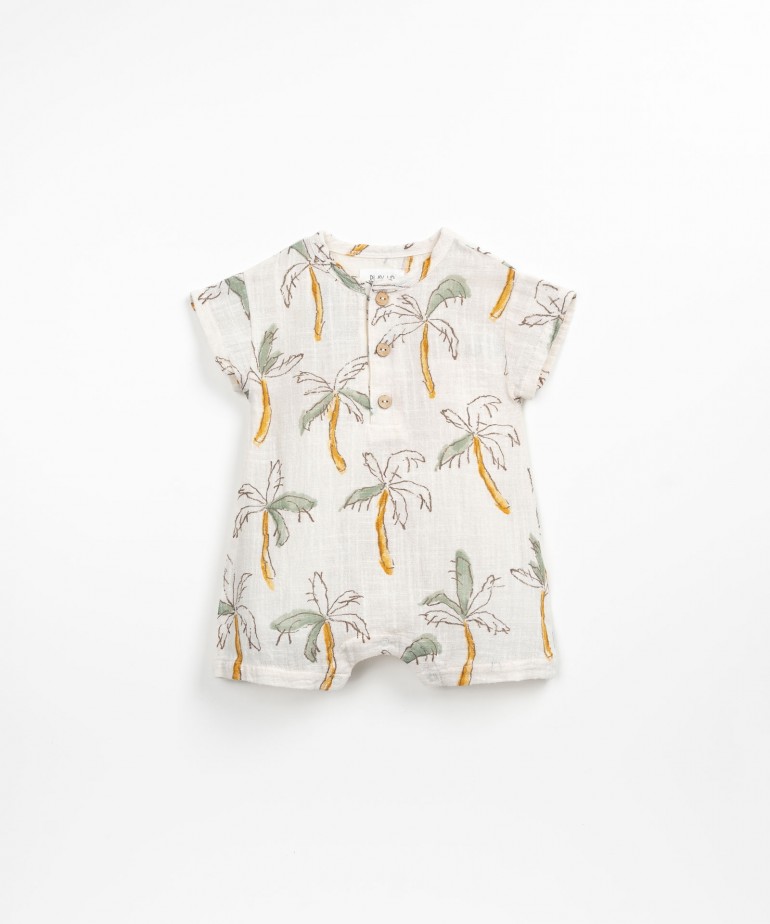 Woven jumpsuit with palm trees pattern
