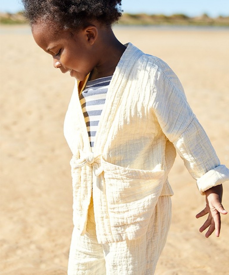 Woven cardigan with inner lining