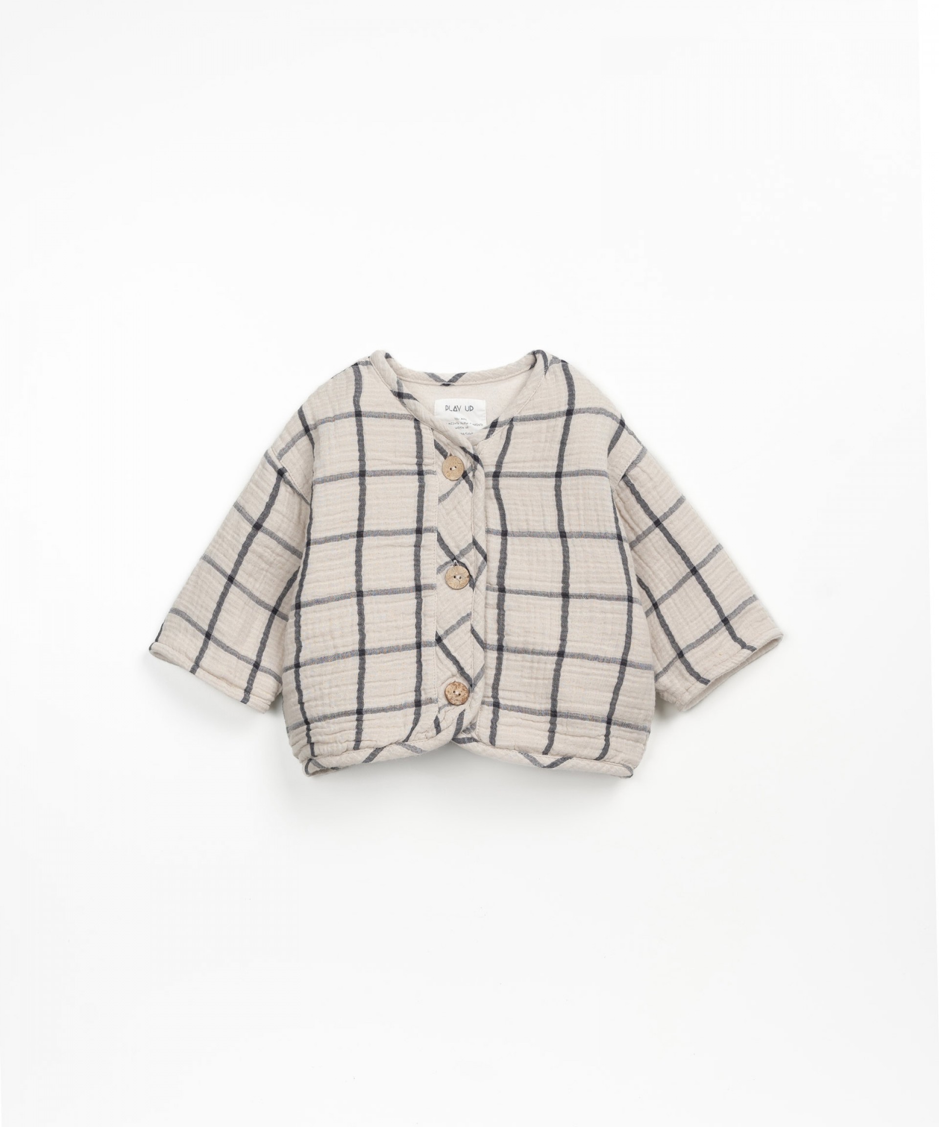 Organic cotton cardigan with checkered pattern | Wooden Memories