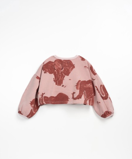 Maglia con stampa di elefanti in fibre naturali