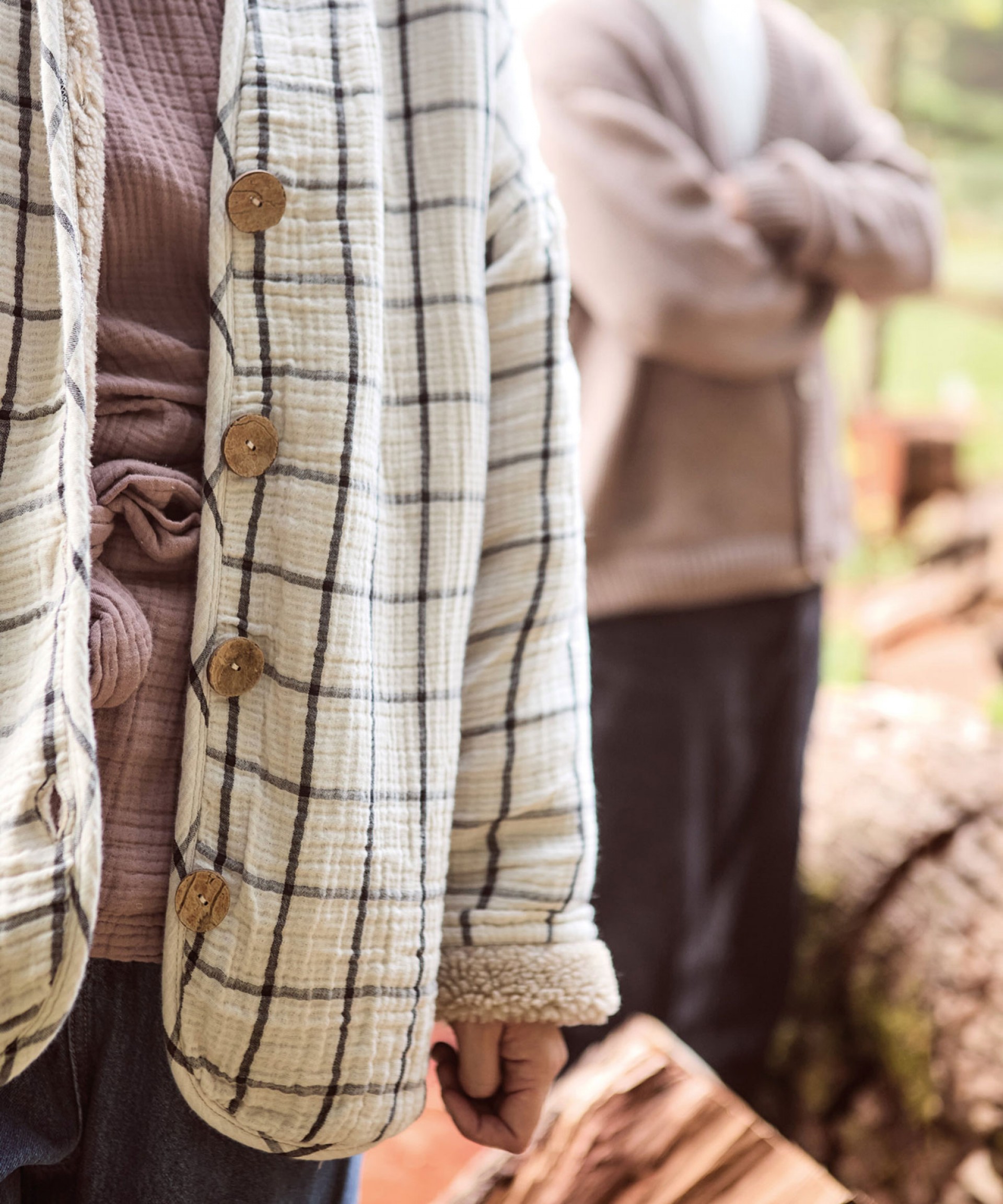 Cardigan  carreaux et doublure en fourrure | Wooden Memories