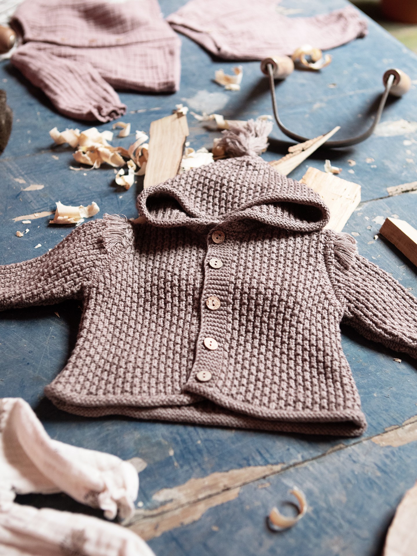 Casaco tricot com mistura de algodão e lã