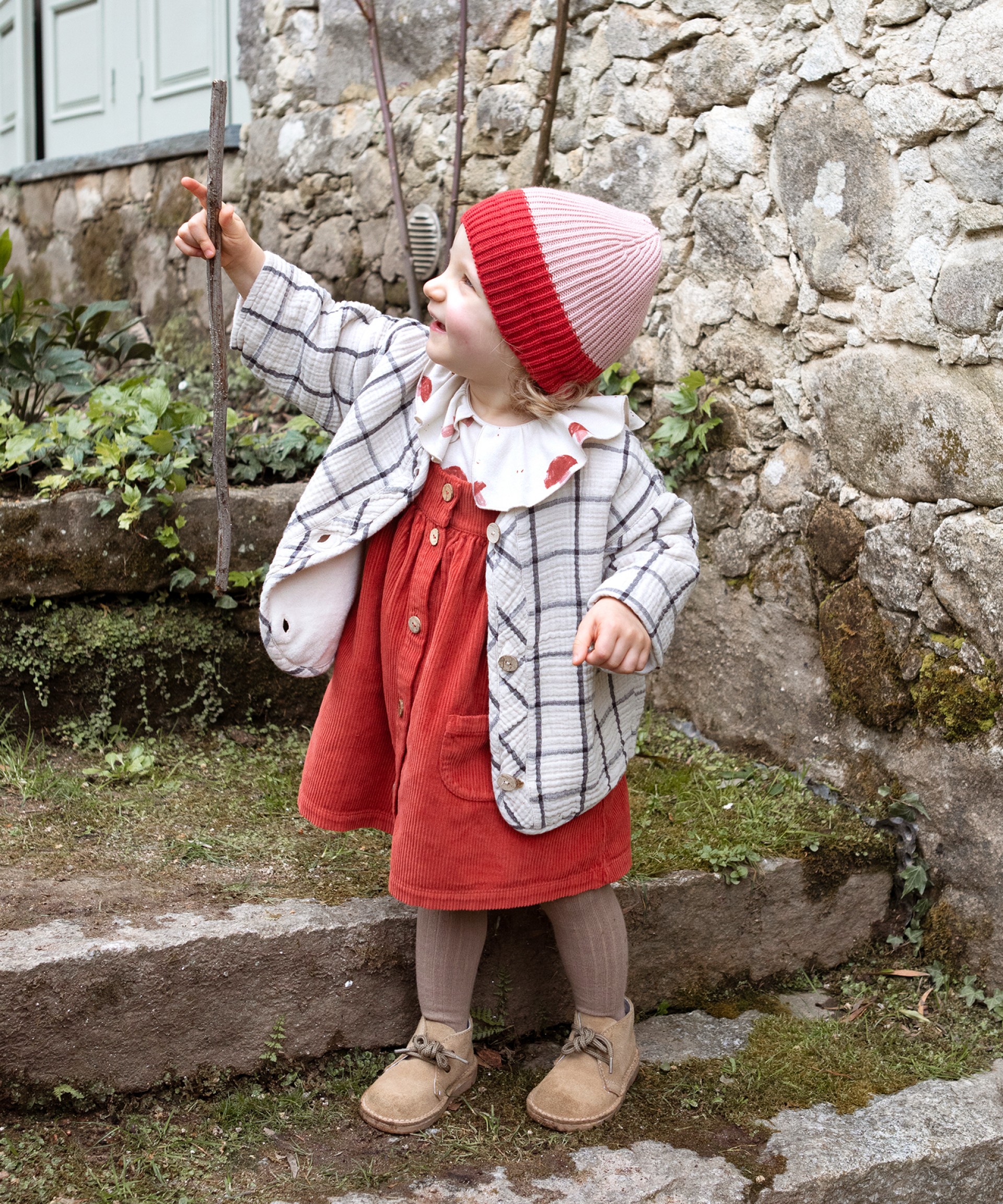 Organic cotton cardigan with checkered pattern | Wooden Memories