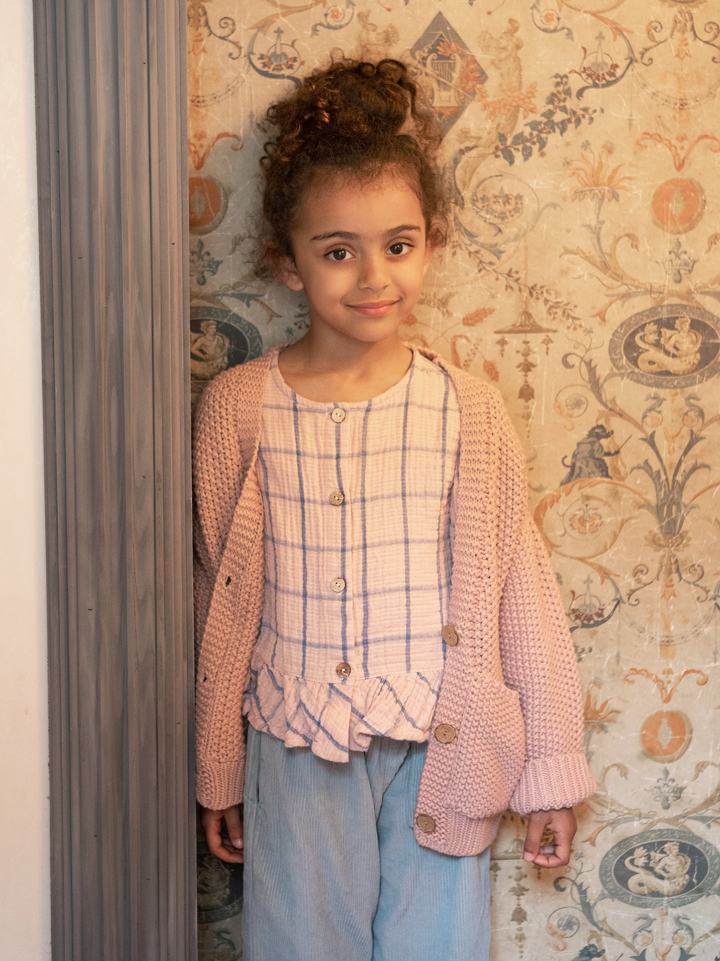 Blusa de algodón orgánico con estampado ajedrez