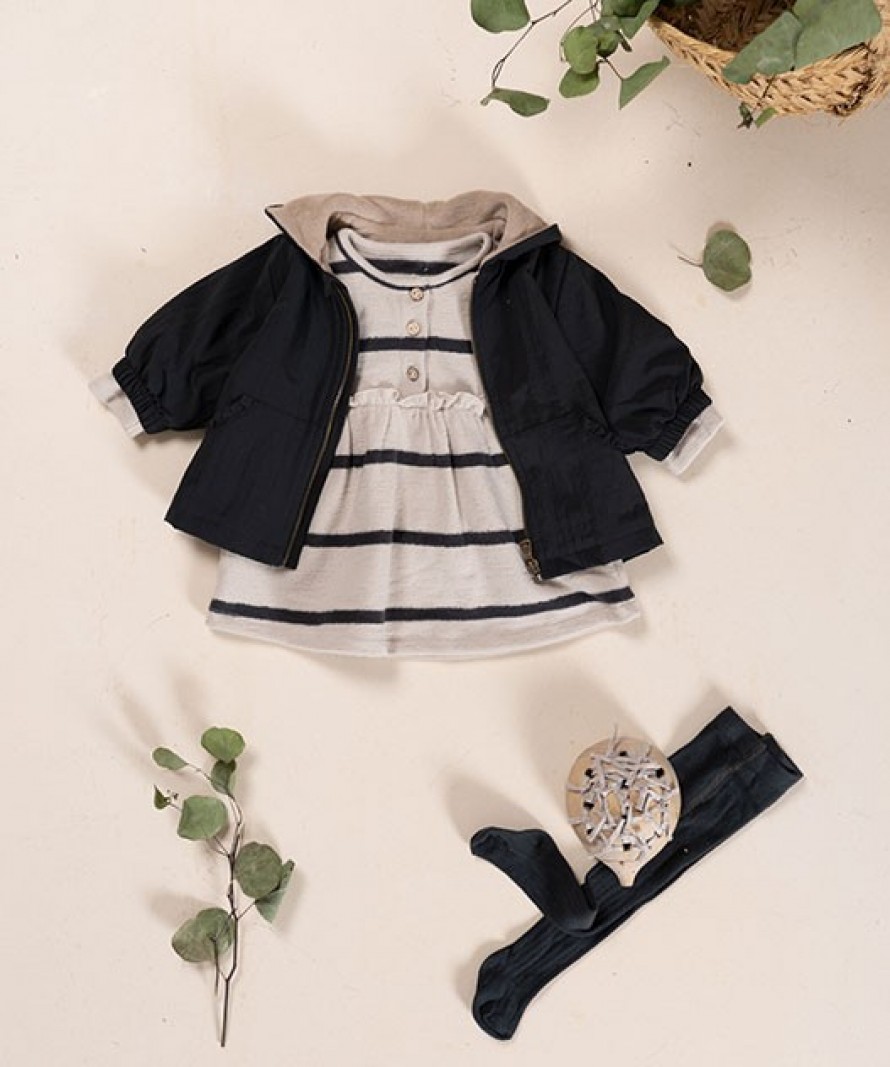 Striped dress with ruffles at the waist