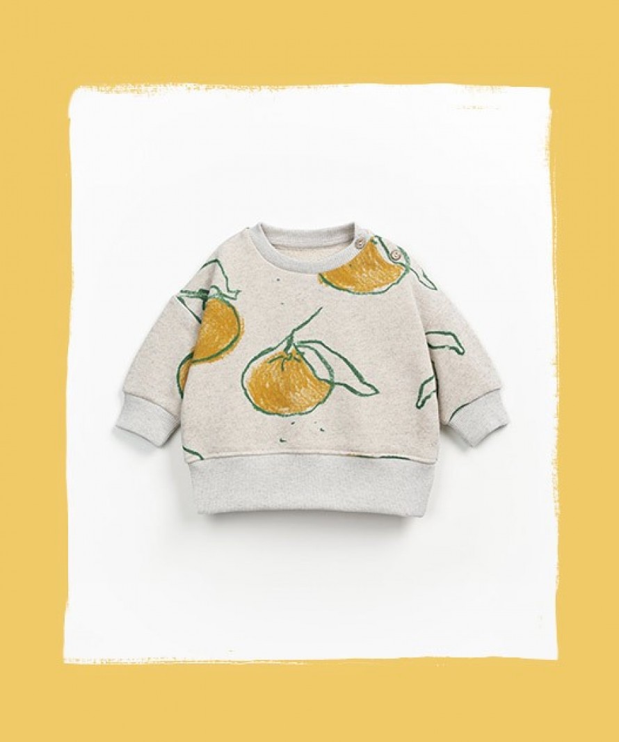 Sweatshirt with fruit pattern and coconut buttons in cotton