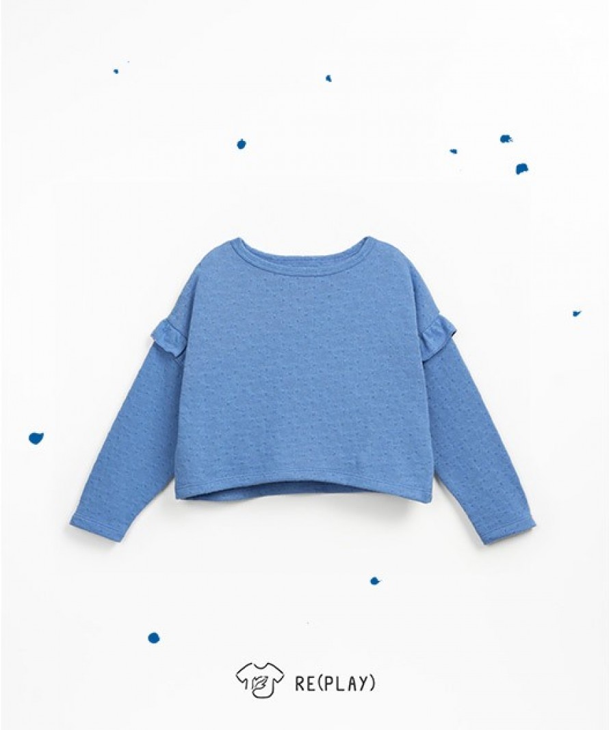 Cropped cotton sweatshirt with ruffles on the sleeves