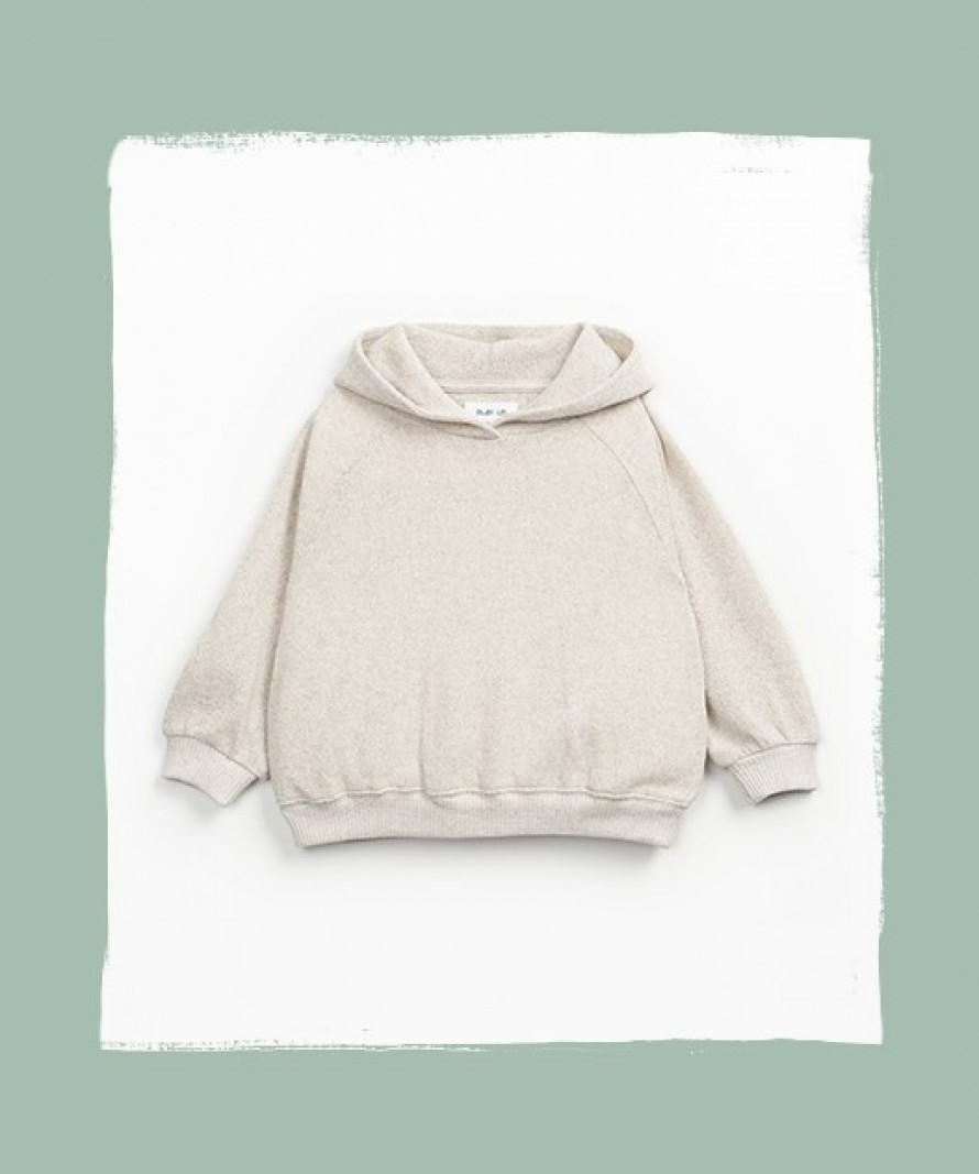 Knit sweatshirt with hood and coconut buttons