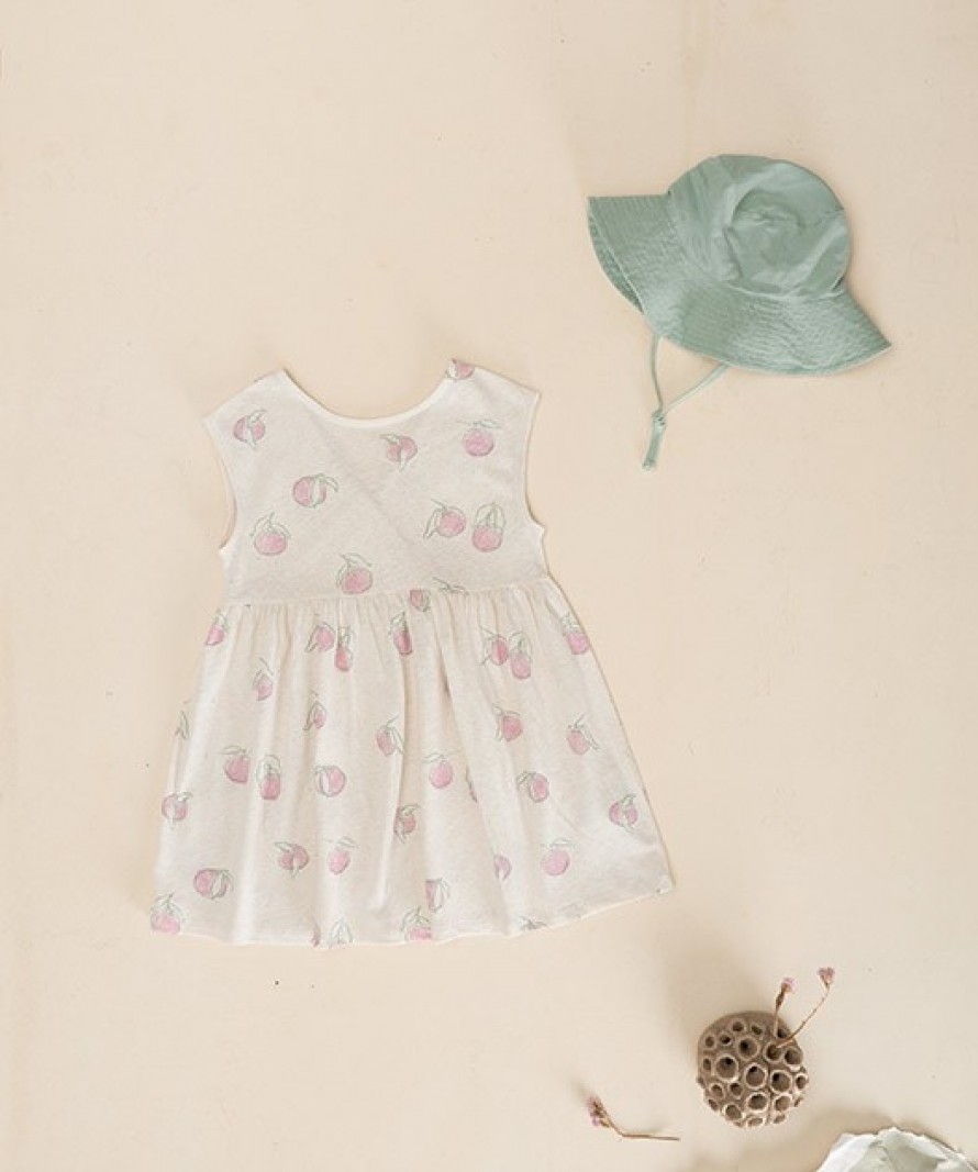 Dress in organic cotton and linen with fruit print