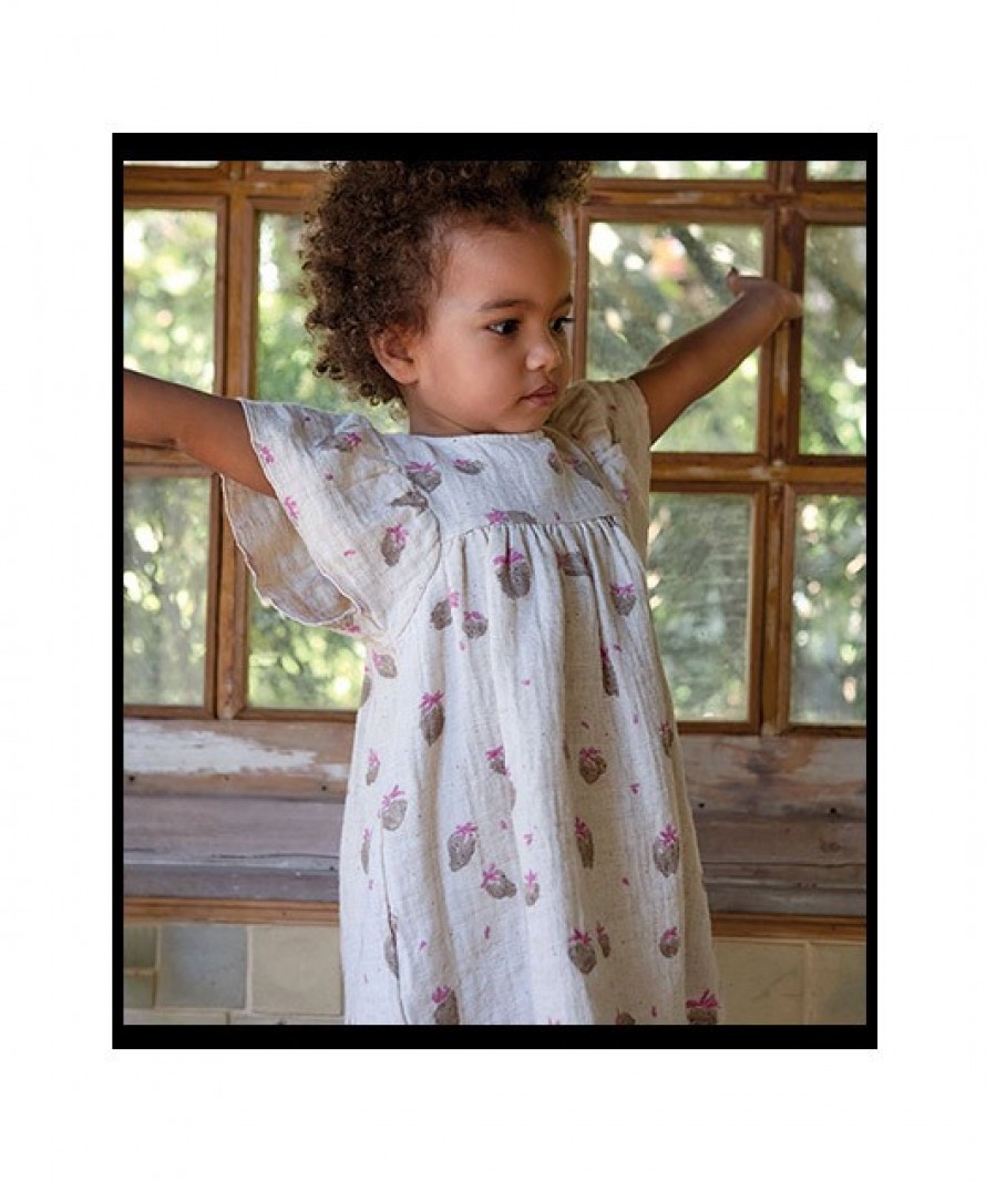 Fabric dress in cotton and linen with floral print