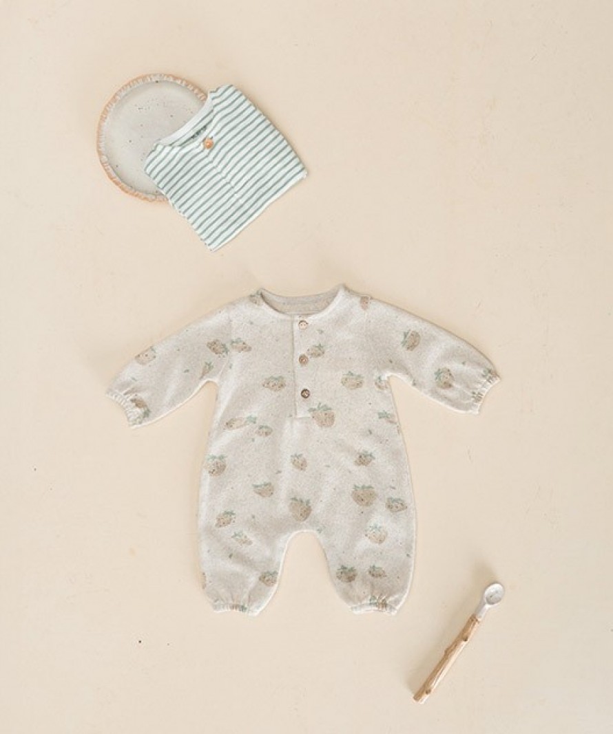 Jersey jumpsuit with cotton and recycled polyester fruit print