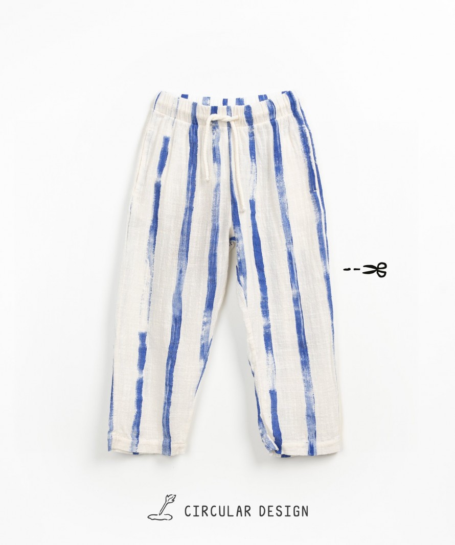 Wide-leg striped fabric trousers with pockets