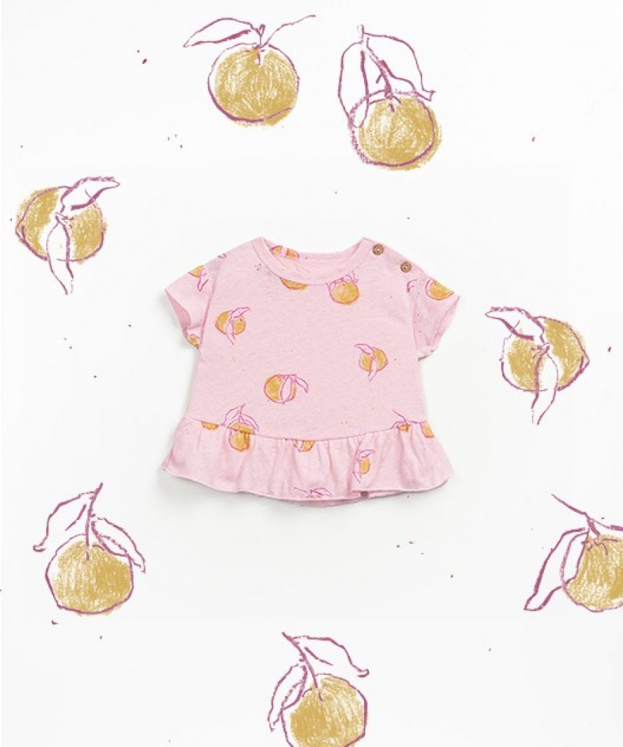 Linen and organic cotton t-shirt with fruit pattern