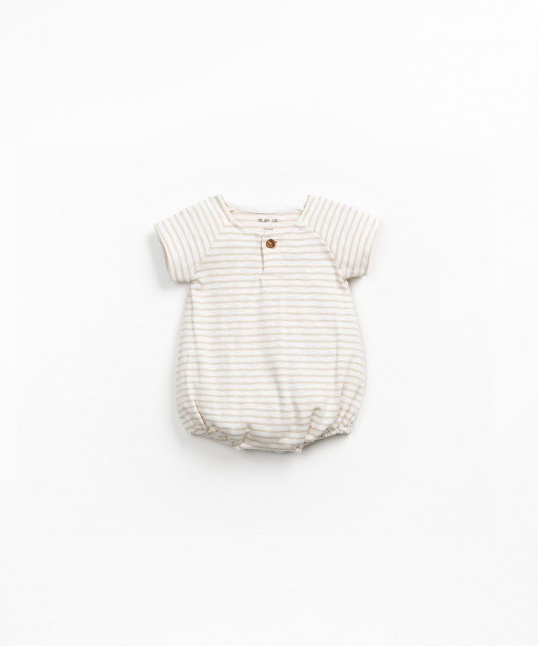 Striped organic cotton jumpsuit with short sleeves