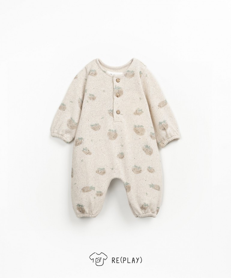 Jersey jumpsuit with cotton and recycled polyester fruit print