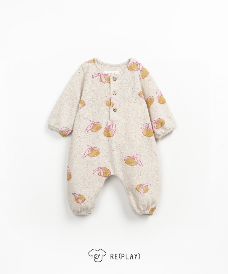 Jersey jumpsuit with cotton and recycled polyester fruit print